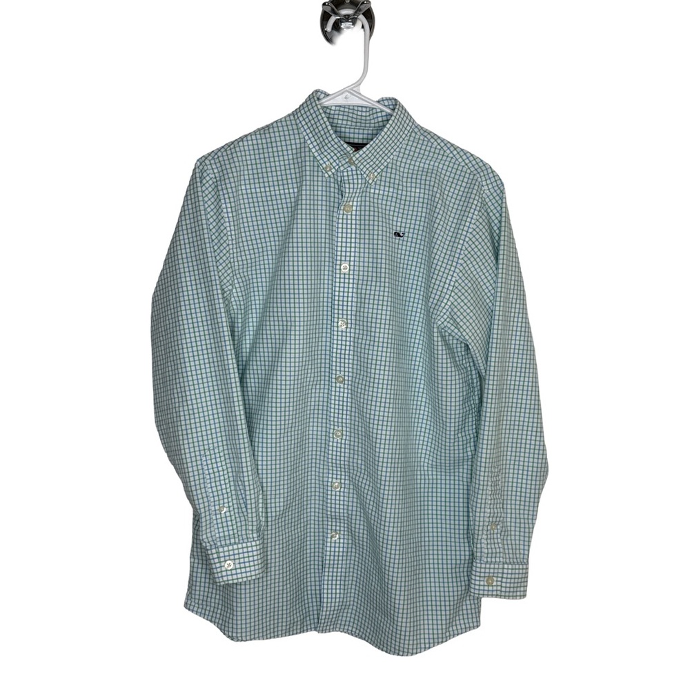 VINEYARD VINES Whale Shirt Men’s XL Green Blue Check Cotton Button Long Sleeve
